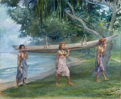 Chicas Llevando una Canoa, Vaiala en Samoa, 1891 de John La Farge