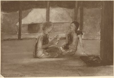 Chicas en choza samoana de John La Farge