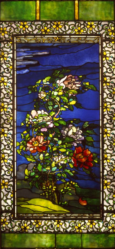 Peonías al viento con bordes Kakemono de John La Farge
