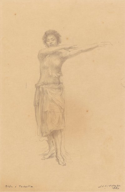 Taupo Bailando el Siva de pie, Samoa de John La Farge