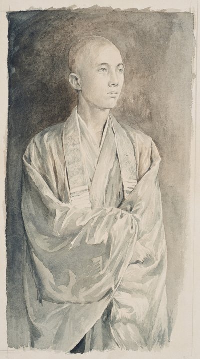 Retrato de un sacerdote en el Templo de Lyemitsu, Nikko, c.1888 (lavado sepia sobre papel) de John La Farge or Lafarge