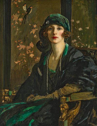 Una dama de negro y verde: Sra. Freda Dudley Ward de John Lavery