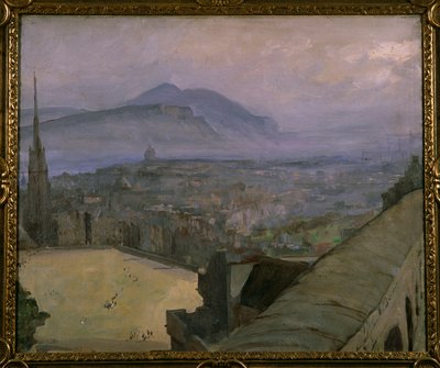 Una Vista de Edimburgo desde el Castillo, mirando a través de la Explanada hacia Arthur