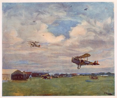 Un Aeródromo, de Artistas Británicos en el Frente, continuación del Frente Occidental, 1918 de John Lavery