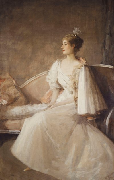 Retrato de una dama sentada en un sofá, c.1900 de John Lavery