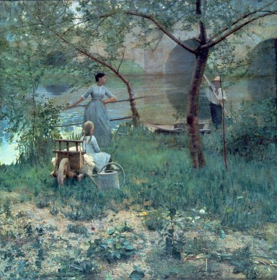 Bajo el cerezo, el puente en Grez, 1884 de John Lavery