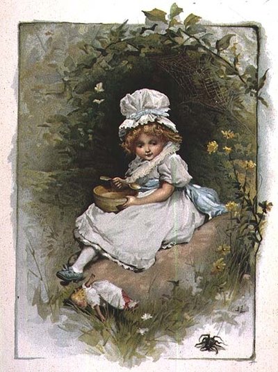 Little Miss Muffet, de un libro ilustrado de rimas infantiles de John Lawson