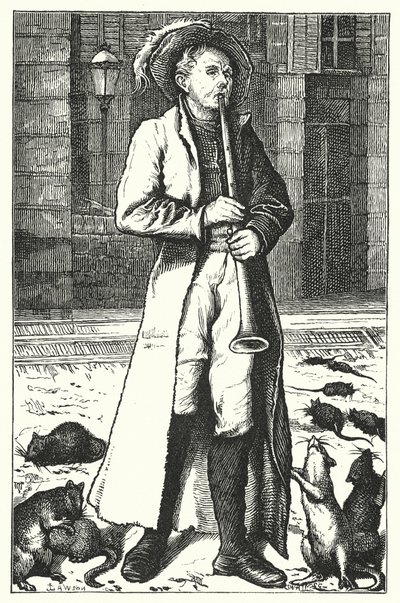 Poesía: El flautista de Hamelin (grabado coloreado) de John Lawson