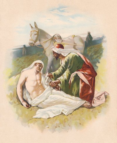 El buen samaritano (litografía en color) de John Lawson
