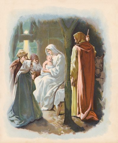 La visita de los Reyes Magos (litografía en color) de John Lawson