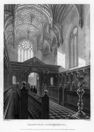 Capilla del Colegio Brasenose, Universidad de Oxford, 1835 de John Le Keux