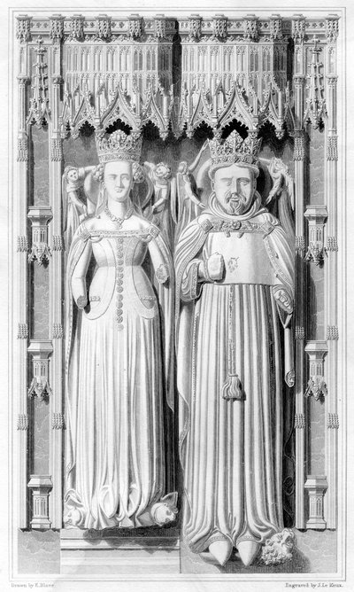 Efigie de Enrique IV y su reina Juana de Navarra en la Catedral de Canterbury, 1826 de John Le Keux