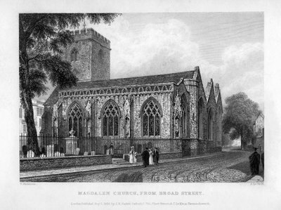 Iglesia de Magdalen, desde Broad Street, Oxford, 1833 de John Le Keux