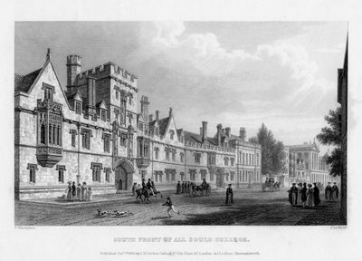 Fachada sur del All Souls College, Universidad de Oxford, 1834 de John Le Keux