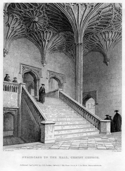 Escalera al salón, Christ Church, Universidad de Oxford, 1833 de John Le Keux