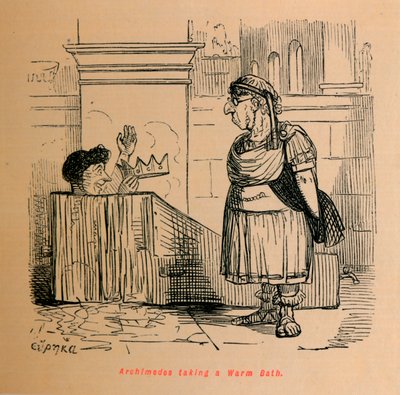 Arquímedes tomando un baño caliente, 1852 de John Leech