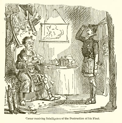 César recibiendo noticias de la destrucción de su flota de John Leech