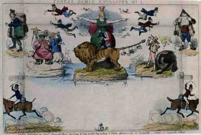 Caricatura del sobre Mulready, pub. por Messrs Fores de John Leech
