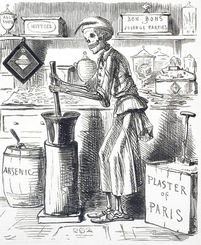 Viñeta titulada "Envenenamiento por adulteración de alimentos". de John Leech