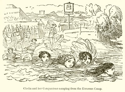 Clélia y sus Compañeras Escapando del Campamento Etrusco de John Leech