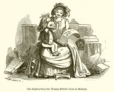 Clio instruyendo al joven león británico en la historia de John Leech