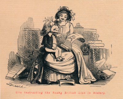 Clio instruyendo al joven león británico en la historia, c. 1860 de John Leech
