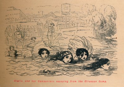 Cloelia y sus compañeras escapando del campamento etrusco de John Leech