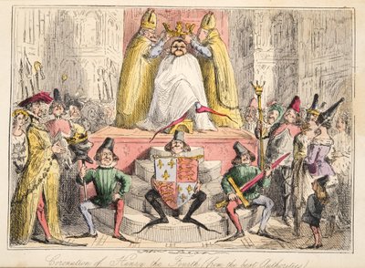 Coronación de Enrique IV (según las mejores autoridades), de The Comic History of England, pub. 1864 de John Leech