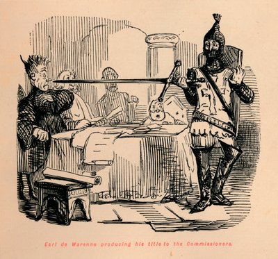 Conde de Warenne presentando su título a los comisionados, c1860 de John Leech