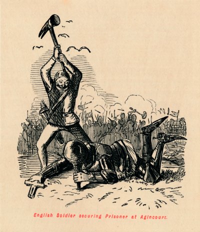 Soldado inglés asegurando prisionero en Agincourt, c1860 de John Leech