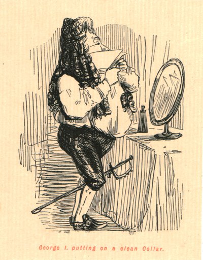 Jorge I poniéndose un collar limpio, 1897 de John Leech