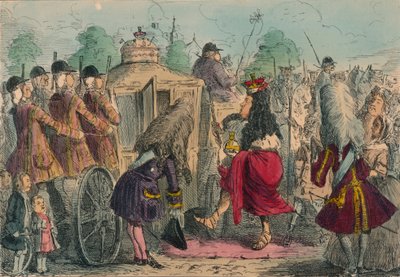 Georgy Porgy el Primero saliendo a pasear en su coche de estado, 1850 de John Leech