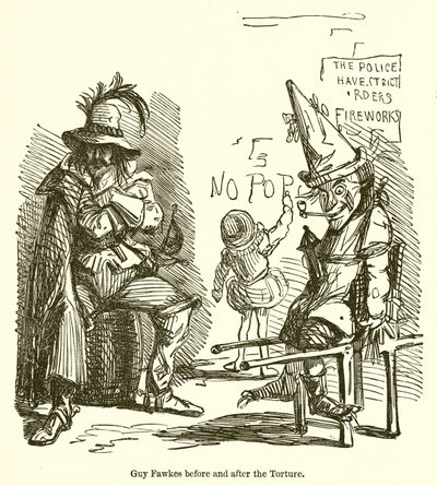 Guy Fawkes antes y después de la tortura de John Leech