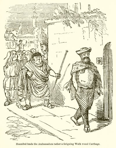 Aníbal lleva a los embajadores a un paseo bastante fatigante por Cartago de John Leech