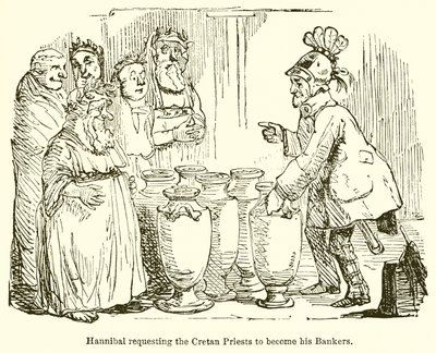 Aníbal solicitando a los sacerdotes cretenses que se conviertan en sus banqueros de John Leech
