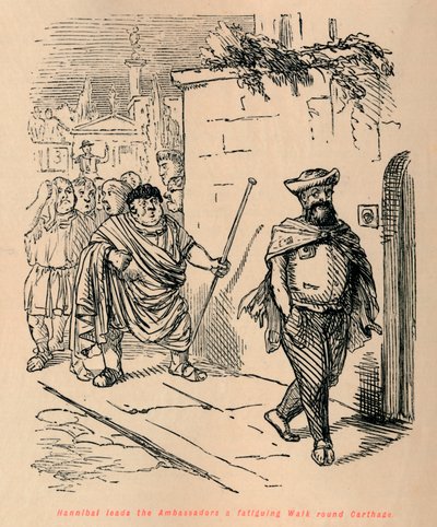 Aníbal lleva a los Embajadores a una caminata fatigante alrededor de Cartago, 1852 de John Leech