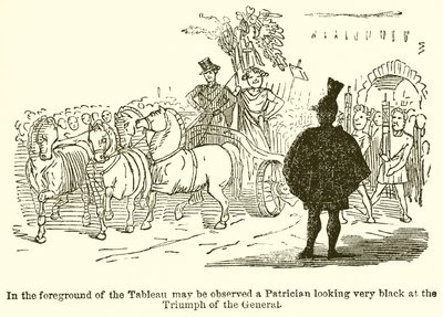 En el primer plano del cuadro se puede observar a un patricio muy enfadado por el triunfo del general de John Leech