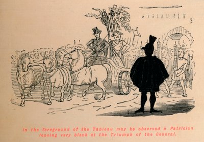 En el primer plano del cuadro se puede observar a un patricio mirando muy negro el triunfo de t de John Leech
