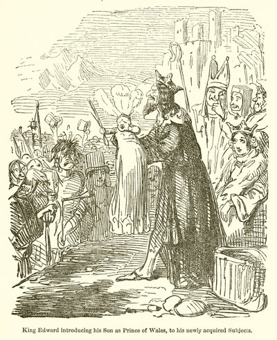El rey Eduardo presentando a su hijo como Príncipe de Gales a sus nuevos súbditos de John Leech
