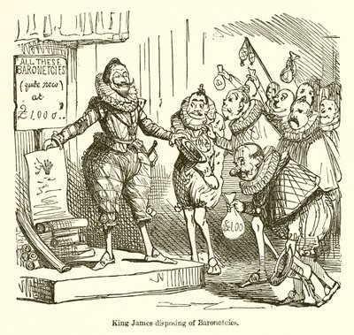 El rey Jaime disponiendo de baronías de John Leech