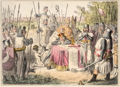 El rey Juan firmando la Carta Magna, de The Comic History of England, pub. 1864 de John Leech