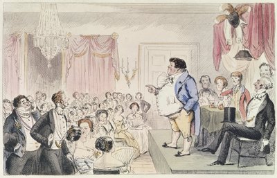 La Conferencia de Mr. Jorrocks sobre la Caza, de un libro de Robert Smith Surtees (1805-64) de John Leech