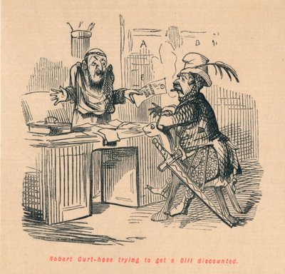 Robert Curthose tratando de descontar una factura, c1860 de John Leech