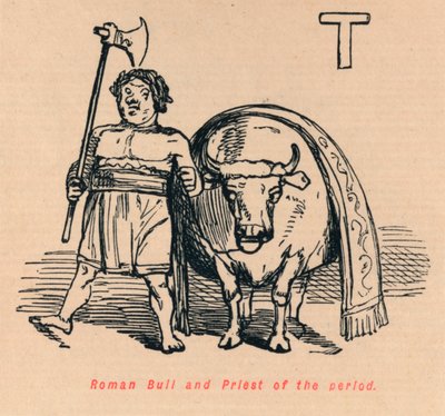 Toro romano y sacerdote del período, 1852 de John Leech