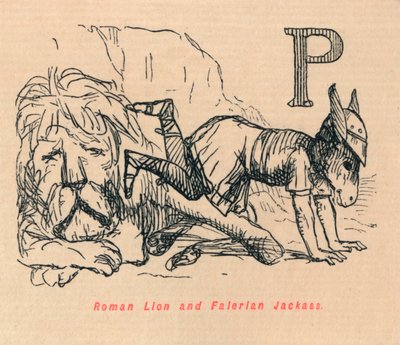 León romano y burro faleriano, 1852 de John Leech