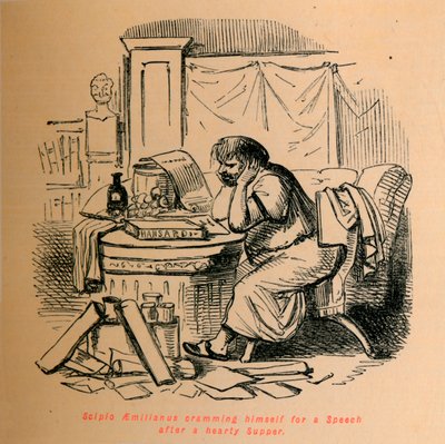 Escipión Emiliano preparándose para un discurso después de una cena abundante, 1852 de John Leech