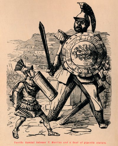 Terrible combate entre T Manlius y un galo de estatura gigantesca de John Leech
