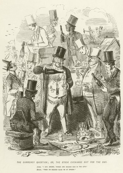 La cuestión de la moneda; o, la Bolsa de valores fuera por el día de John Leech