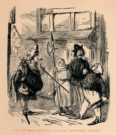 El alcalde arrestando a un personaje sospechoso de la Noche de Reyes, c1860 de John Leech