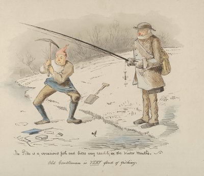 El lucio es un pez voraz y muerde fácilmente en los meses de invierno - Caballero mayor..., 1830-64 de John Leech